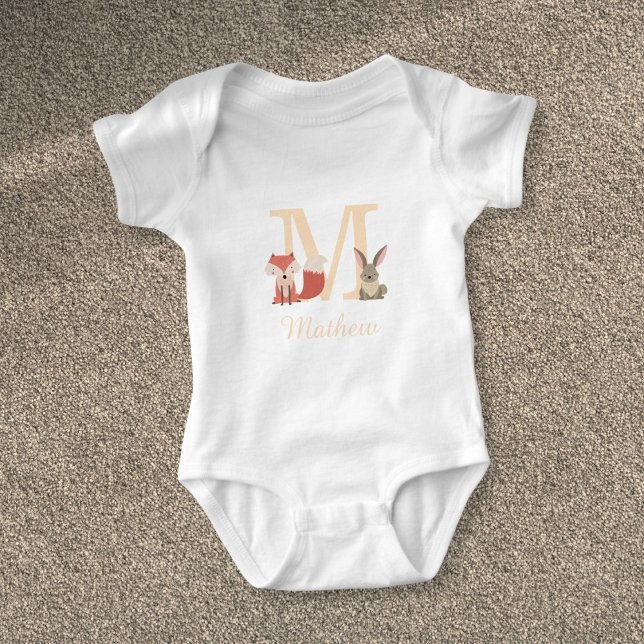 Body Para Bebê Lindo coelho da floresta bebê monograma (Cute Baby Woodland Rabbit Fox Monogram Baby Bodysuit)