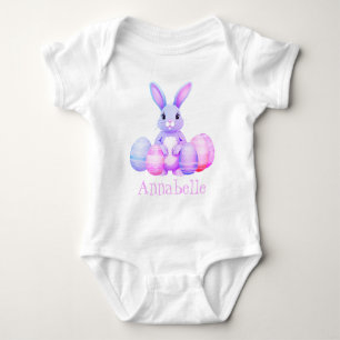 Body Para Bebê Lindo Coelho Lilás Com Ovos de Páscoa Rosa Pastel