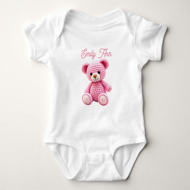 Body Para Bebê Lindo Croché Rosa Bebê Menina Personalizado (Frente)