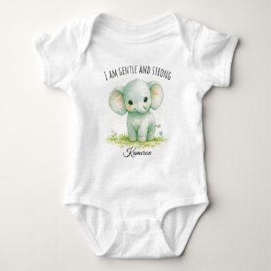 Body Para Bebê Lindo Elefante Verde Neutro Eu Sou Gentil e Forte