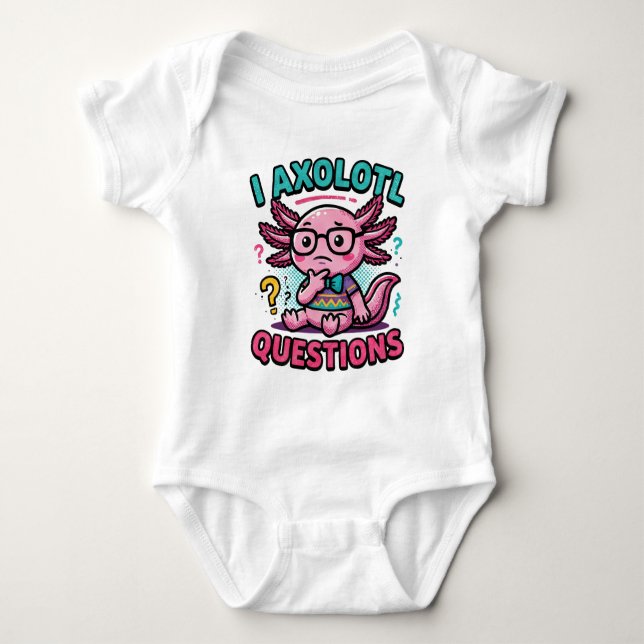 Body Para Bebê Lindo Eu Perguntas de Axolote nerd asteca com ócul (Frente)