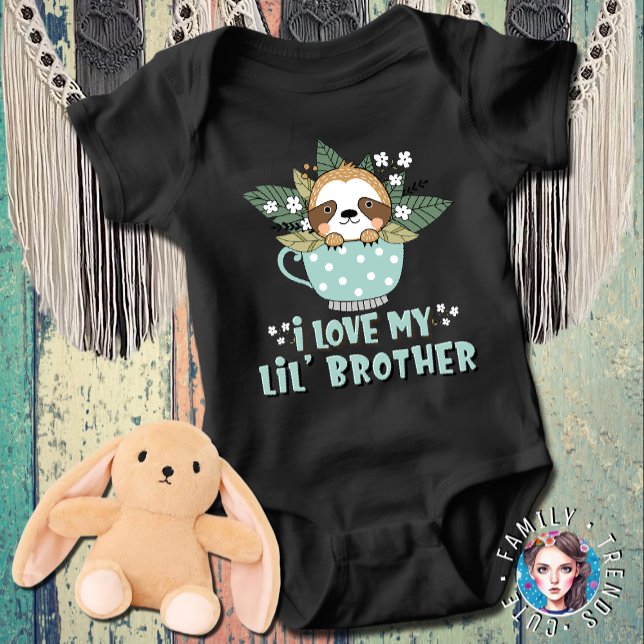 Body Para Bebê Lindo Guaxinim Floral Kawaii Eu Amo Meu Irmãozinho (Criador carregado)