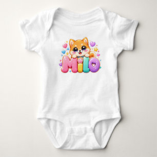 Body Para Bebê Lindo Milo Cachorro Kawaii Nome Pastel Rosa Brilha