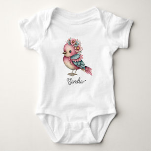 Body Para Bebê Lindo Passarinho com Flores