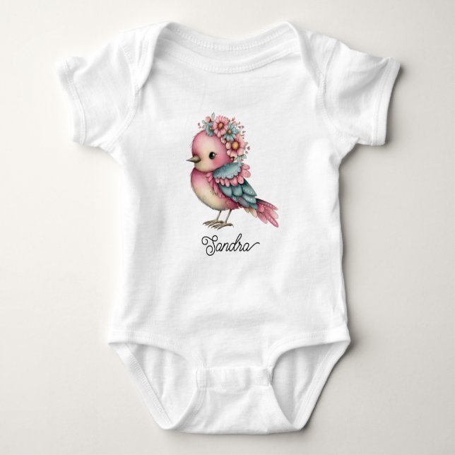 Body Para Bebê Lindo Passarinho com Flores (Frente)