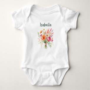 Body Para Bebê Lindo Personalizado Aquarela Floral