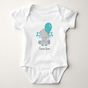Body Para Bebê Lindo Tutu Monograma de Elefante Azul-Bebê Menina
