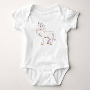 Body Para Bebê Lindo Unicórnio Branco Puro Levantando Casco e Sop