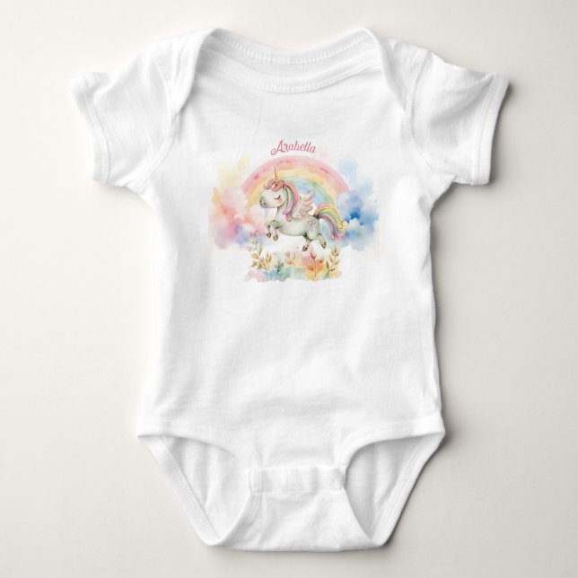 Body Para Bebê Lindo Unicórnio Pastel e Arco-íris (Frente)