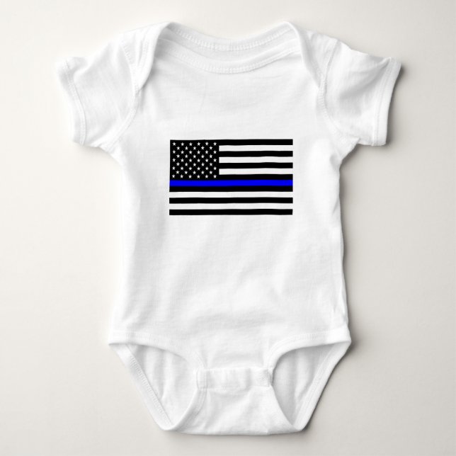 Body Para Bebê - Linha Azul Fino da Polícia de Bandeira dos EUA (Frente)
