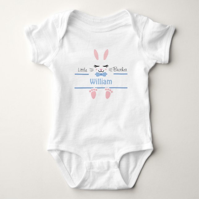 Body Para Bebê Little Brother Bunny Personalized Blue (Frente)