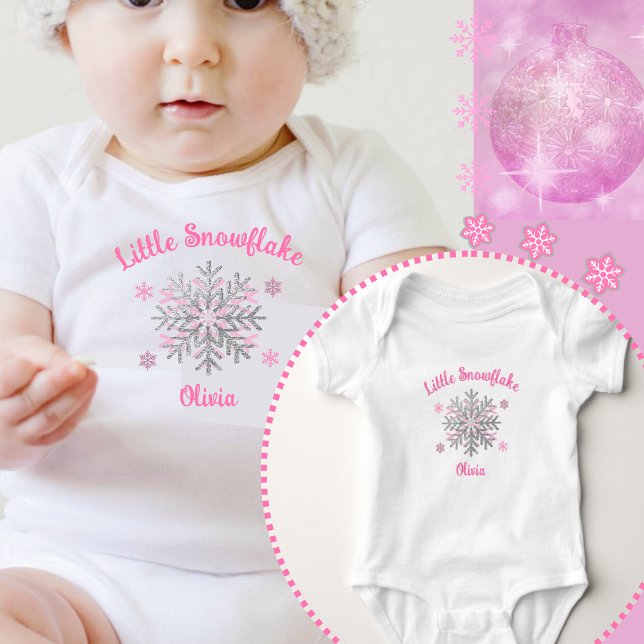 Body Para Bebê Little Snowflake Pink Grey Winter Baby Shower Gift (Criador carregado)