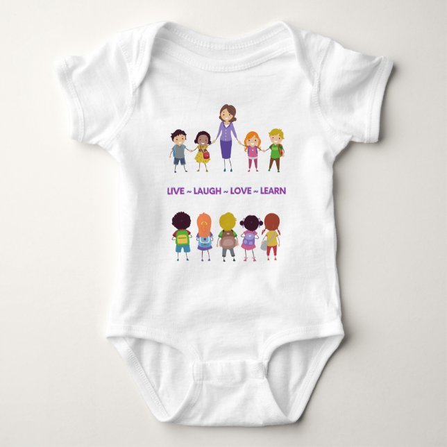 Body Para Bebê Live Laugh Love Learn School Teacher Baby Shower (Frente)