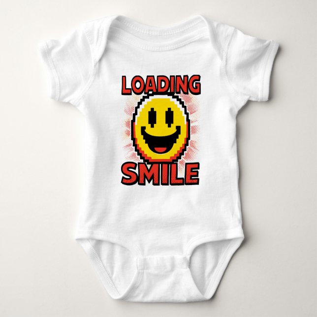 Body Para Bebê Loading Smile – Retro Pixel Art 8-Bit Smiley Face (Frente)