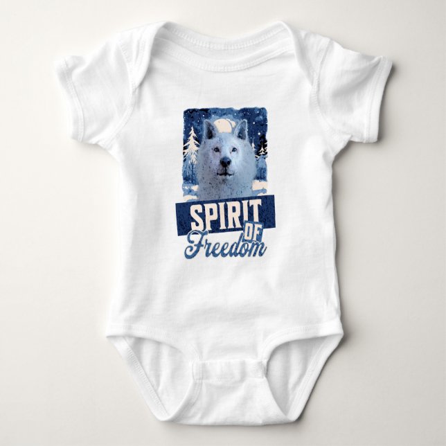 Body Para Bebê Lobo Ártico Espírito de Liberdade Desenho de Vida  (Frente)