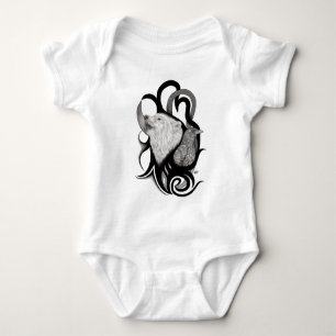 Body Para Bebê Lobo Branco com Arte Tribal Raven