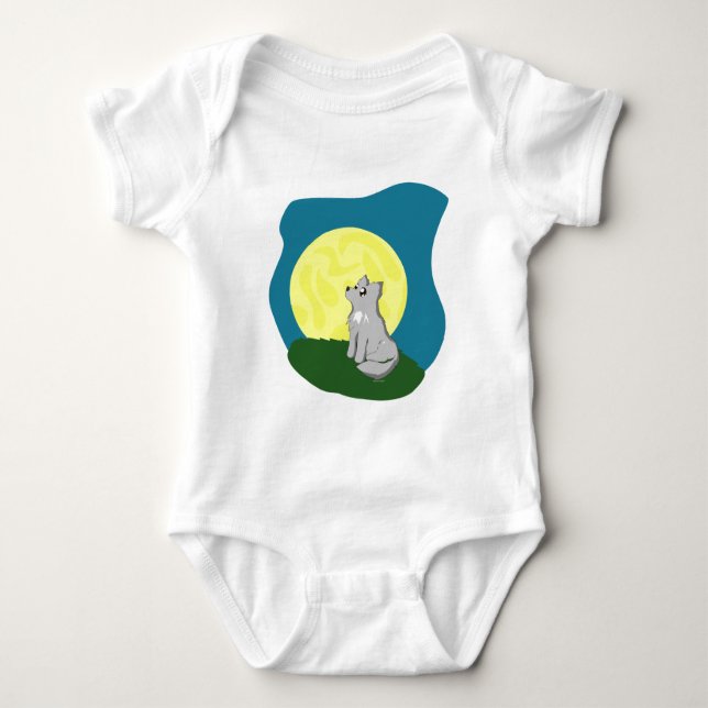 Body Para Bebê Lobo desalinhado bonito com lua (Frente)