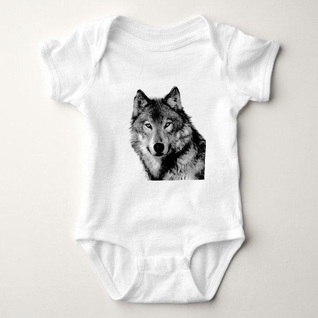 Body Para Bebê Lobo Negro e Branco (Frente)