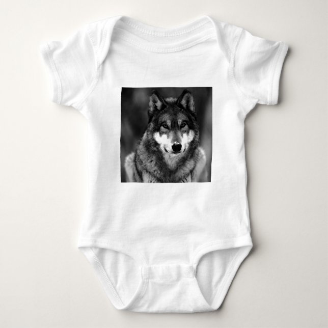 Body Para Bebê Lobo Negro e Branco (Frente)
