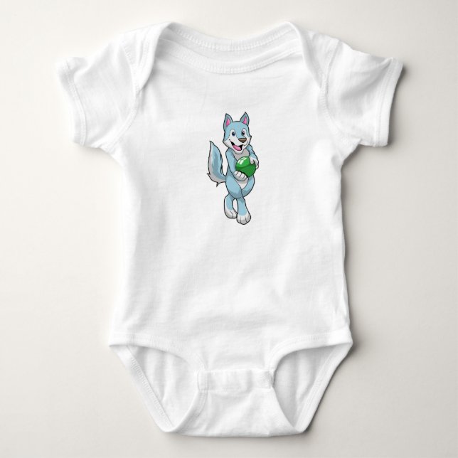 Body Para Bebê Lobo no boliche com bola de boliche (Frente)