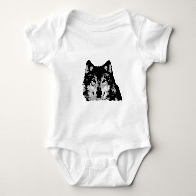 Body Para Bebê Lobo Preto e Branco (Frente)
