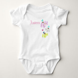 Body Para Bebê Logotipo Do Nome Andrea Com Gatinhos E Flores, Bab