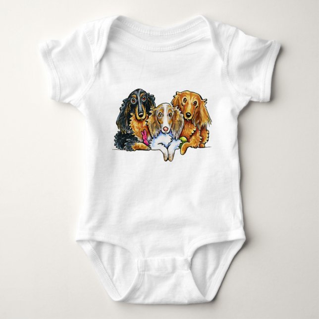 Body Para Bebê Longhaired Dachshund Trio (Frente)
