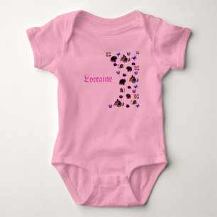 Body Para Bebê Lorraine, logotipo do nome com porquinhos-da-índia