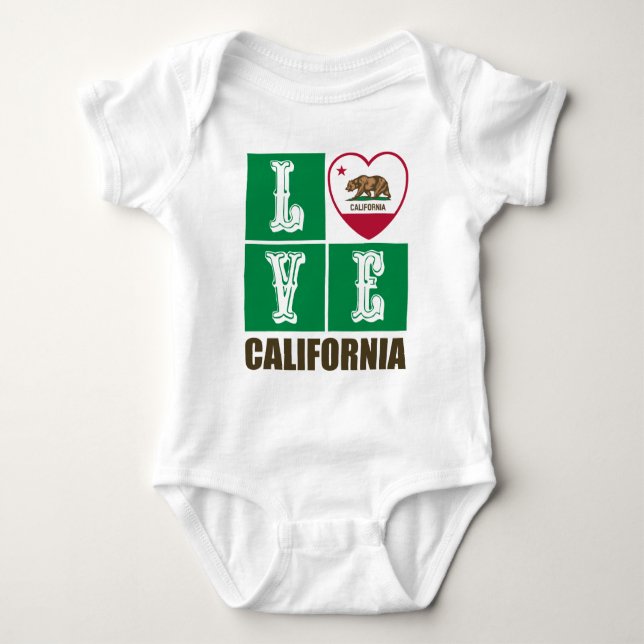 Body Para Bebê Love California State Flag Hearde Pride (Frente)