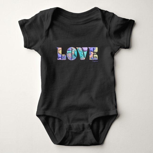 Body Para Bebê LOVE Gráfico moderno 3D exclusivo, preto Legal (Frente)