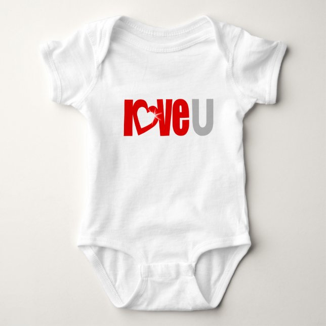 Body Para Bebê "Love U" parvoíce coraçao cinza vermelho bebê cres (Frente)