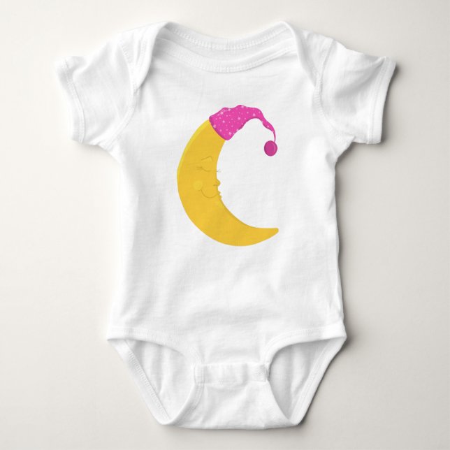 Body Para Bebê Lua Dormindo, Lua Fresca, Lua Amarela, Chapéu Notu (Frente)