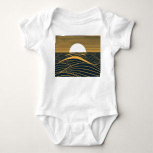 Body Para Bebê Lua-sol estilizada, ilustração do mar escuro.