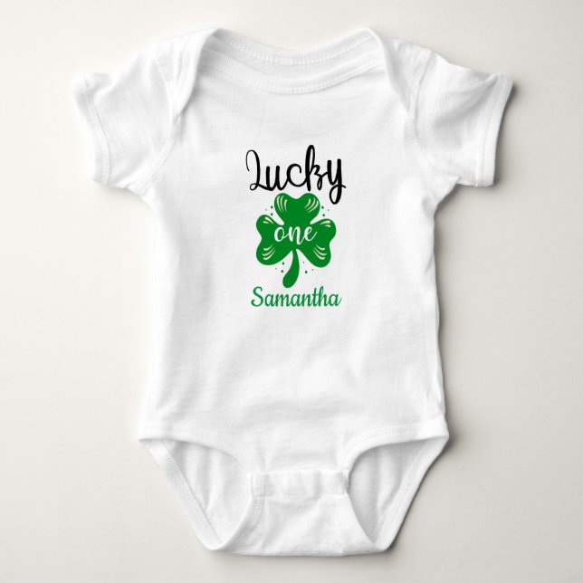 Body Para Bebê Lucky One First Birthday Outfit Dia de São Patríci (Frente)