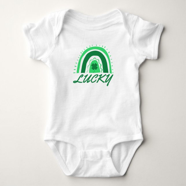 Body Para Bebê Lucky Shamrock Rainbow Rua T-Shirt de Patrick (Frente)