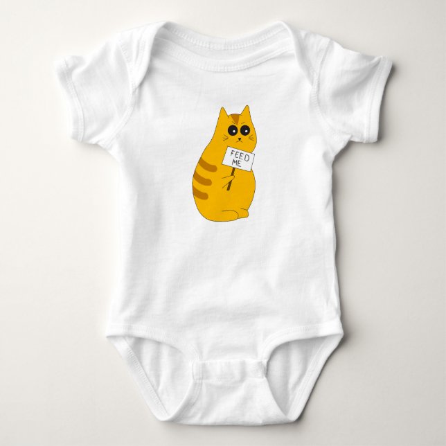 Body Para Bebê Macacão "Alimente-me" de Gato Engraçado (Frente)