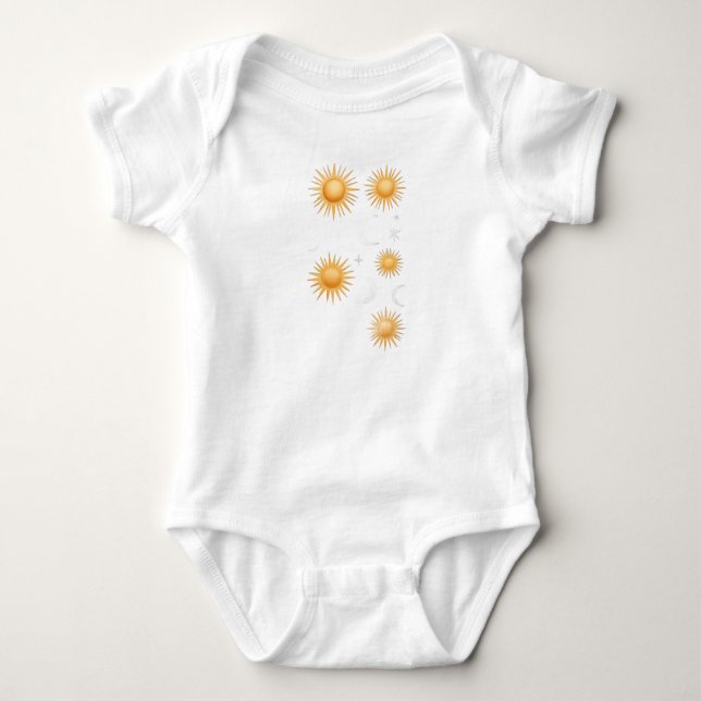 Body Para Bebê Macacão Bebê Sol Lua Estrelas Dourado Celestial (Frente)