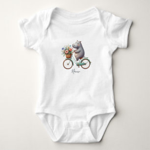 Body Para Bebê Macacão de Bebê Hipopótamo de Bicicleta Floral