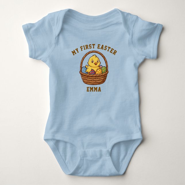 Body Para Bebê Macacão de Bebê Meu Primeiro Pintinho de Páscoa |  (Frente)