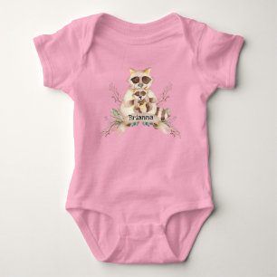 Body Para Bebê Macacão de Bebê Mom e Baby Raccoon Nome Personaliz
