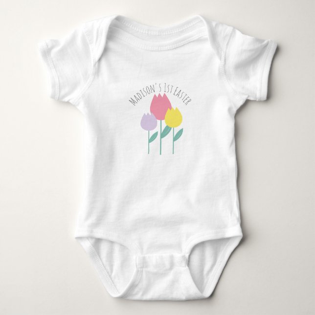 Body Para Bebê Macacão de Bebê Tulipas da Primavera Primeiro Pásc (Frente)