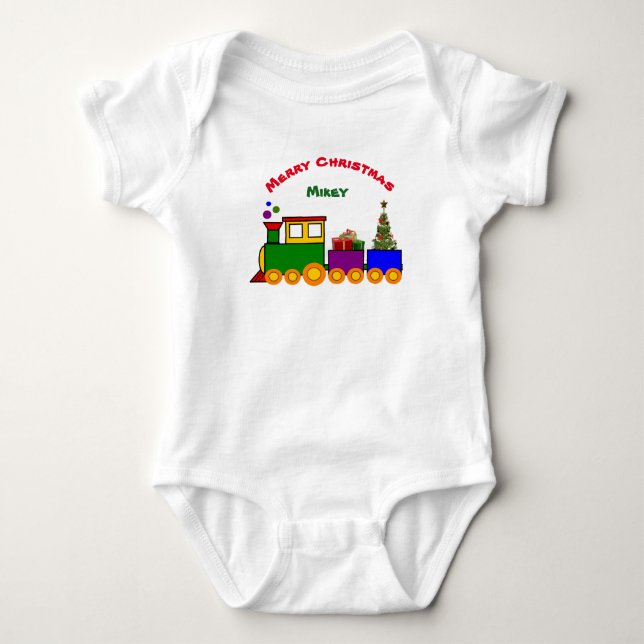 Body Para Bebê Macacão de Trem de Natal para Bebê (Frente)