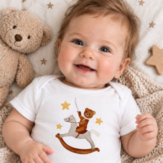 Body Para Bebê Macacão do Ursinho Montando Cavalo de Balanço
