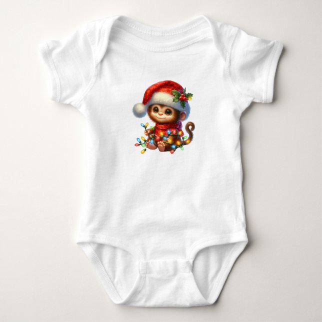 Body Para Bebê Macaco de Natal curioso (Frente)