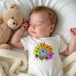 Body Para Bebê Macacões de Bebê de Aquarela de Monstros Fofos | E