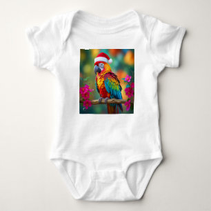 Body Para Bebê Macaw de Natal Vestindo um Chapéu Santa- 56483