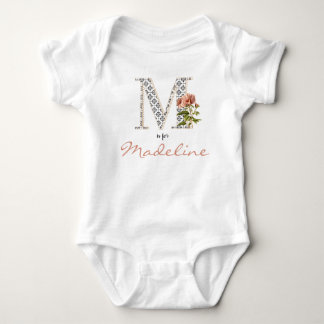 Body Para Bebê Madeline Name Reveal Floral - Letra Floral M Moça