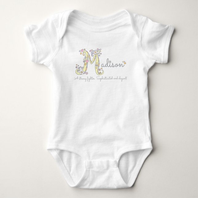 Body Para Bebê Madison Girl M name significa roupa personalizado (Frente)