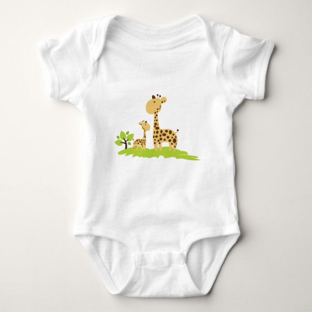Body Para Bebê Mãe Adorável e Girafa Bebê Verde e Amarelo (Frente)
