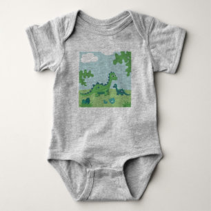 Body Para Bebê Mãe dinossauro e menino bebê na natureza